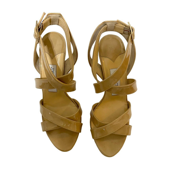 Jimmy Choo Nude‎ Patent Louisa Crisscross Platform heels size 38 $795 - Picture 2 of 9